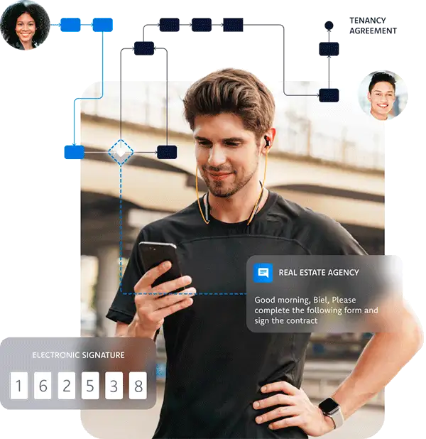 Electronic signature of a real estate contract from a mobile device with digital process automation.