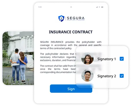 An insured client effortlessly signing a digital policy on their mobile device